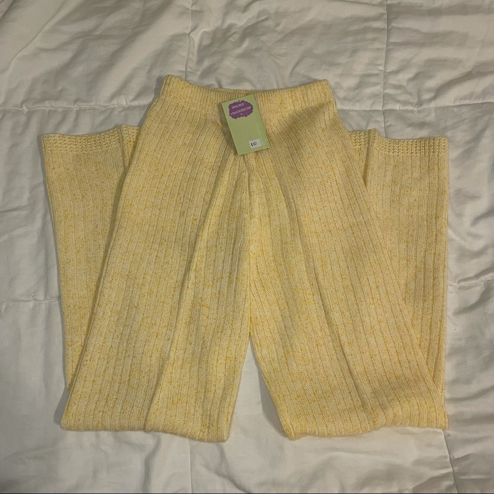 yellow knitted high waisted flare pants